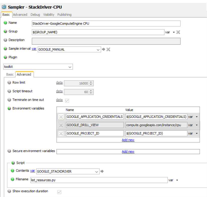 Google Stackdriver Installation - Configure a sampler wih multiple metrics