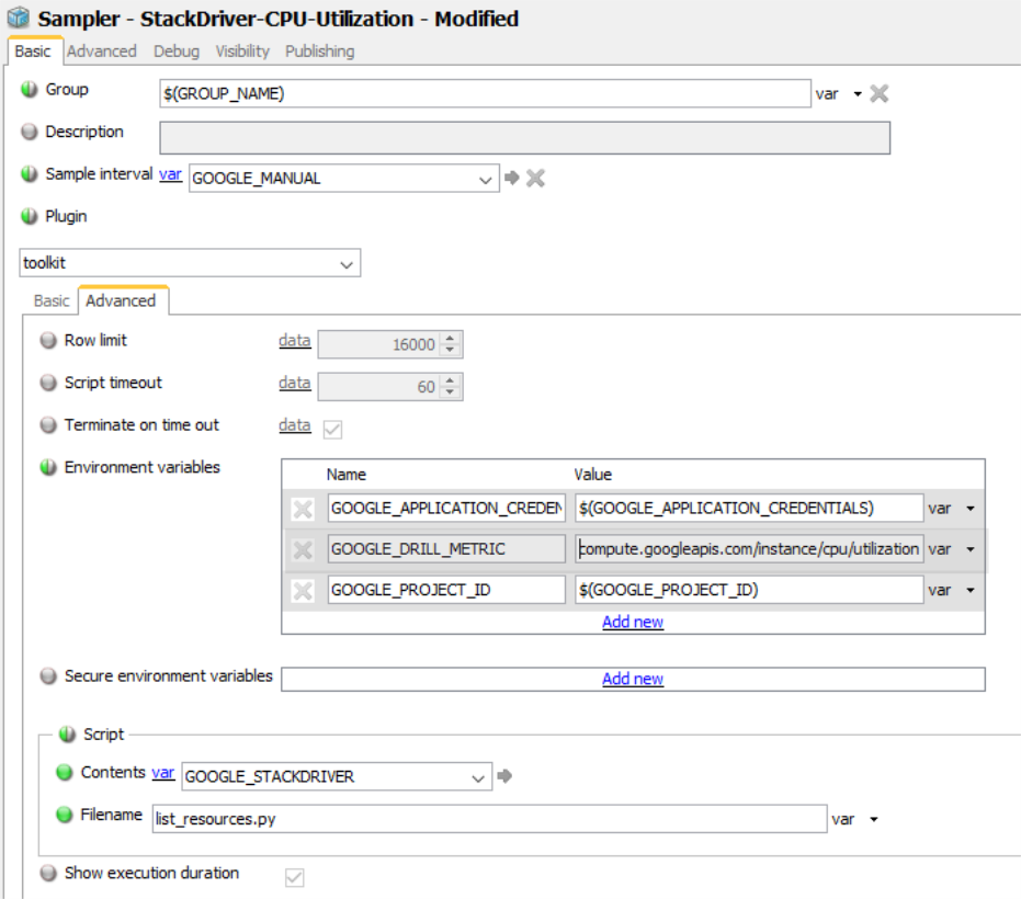 Google Stackdriver Installation - Configure a sampler wih a single metric