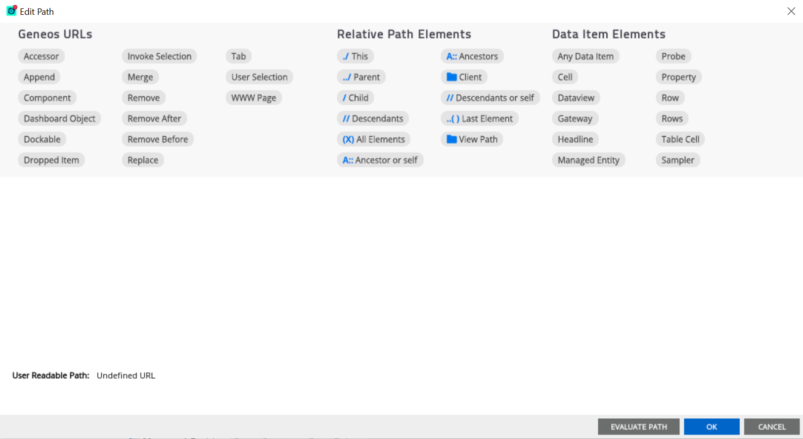 Path editor tools and elements