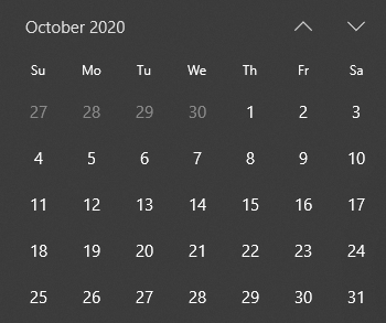 Month of October 2020